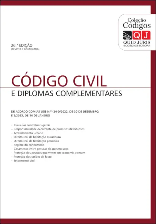 Capa do Livro Código Civil e Diplomas Complementares 26.ª edição
